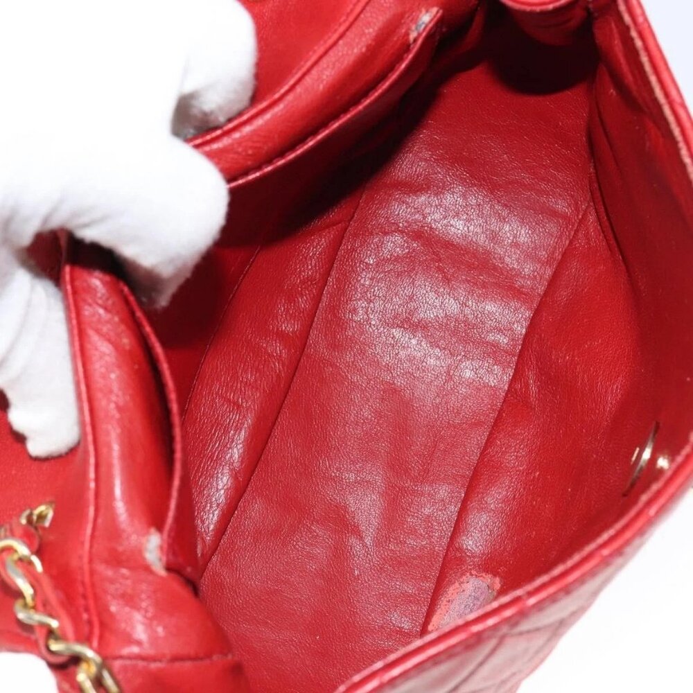 CHANEL Matelasse Chain Shoulder Bag Lamb Skin Red Gold CC Auth 149223 - Picture 11 of 15